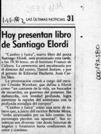 Hoy presentan libro de Santiago Elordi  [artículo].