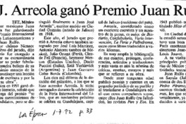 J. J. Arreola ganó premio Juan Rulfo  [artículo].