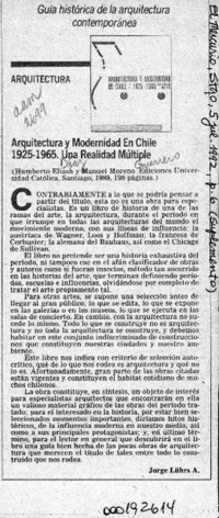 Arquitectura y modernidad en Chile  [artículo] Jorge Lührs A.