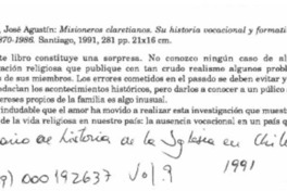 Misioneros claretianos, su historia vocacional y formativa en Chile, 1870-1986  [artículo] Marciano Barrios Valdés.