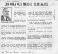Una obra que merece terminarse  [artículo] Gustavo Rivera Flores.