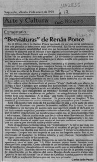 "Breviaturas" de Renán Ponce  [artículo] Carlos León Pezoa.