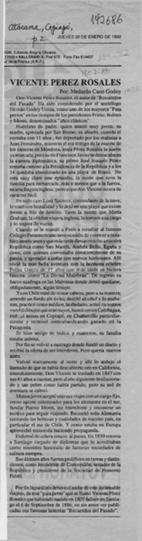 Vicente Pérez Rosales  [artículo] Medardo Cano Godoy.