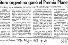 Escritora argentina ganó el premio Planeta  [artículo].