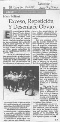 Exceso, repetición y desenlace obvio  [artículo] G. T.