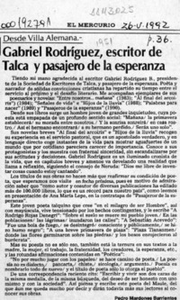 Gabriel Rodríguez, escritor de Talca y pasajero de la esperanza  [artículo] Pedro Mardones Barrientos.