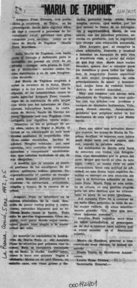 "María de Tapihue"  [artículo] Laura Rosa Urbina.