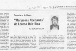 "Mariposas nocturnas" de Lorena Ruiz Ríos  [artículo] Claudio Solar.
