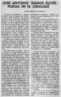 José Antonio Ramos Sucre, poesía en el lenguaje
