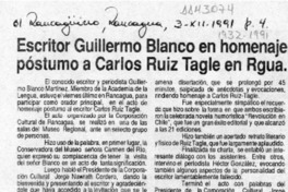 Escritor Guillermo Blanco en homenaje póstumo a Carlos Ruiz Tagle en Rgua.  [artículo].