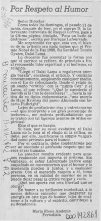 Por respeto al humor  [artículo] María Elena Andonie.