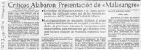 Críticos alabaron presentación de "Malasangre"  [artículo].