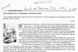Diccionario de la toponimia austral de Chile  [artículo] C. C. N.