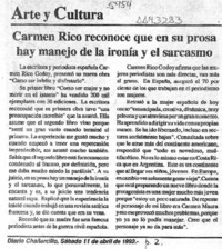 Carmen Rico reconoce que en su prosa hay manejo de la ironía y el sarcasmo  [artículo].