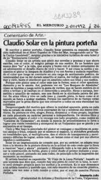 Claudio Solar en la pintura porteña  [artículo] Anamaría Julio.