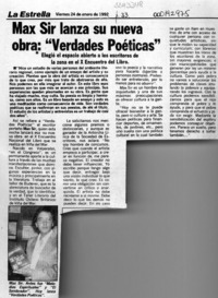 Max Sir lanza su nueva obra, "Verdades poéticas"  [artículo].