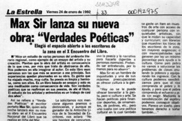 Max Sir lanza su nueva obra, "Verdades poéticas"  [artículo].
