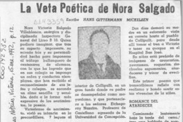 La veta poética de Nora Salgado  [artículo] Hans Gittermann Mickelsen.