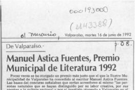 Manuel Astica Fuentes, Premio Municipal de Literatura 1992  [artículo] Modesto Parera.
