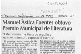 Manuel Astica Fuentes obtuvo Premio Municipal de Literatura  [artículo].
