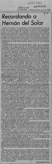 Recordando a Hernán del Solar  [artículo] Eddie Morales Piña.