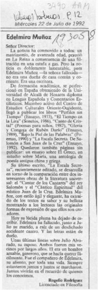 Edelmira Muñoz  [artículo] Rogelio Rodríguez.