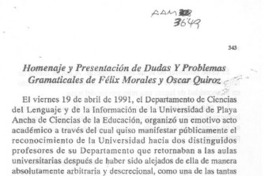 Homenaje y presentación de Dudas y problemas gramaticales de Félix Morales y Oscar Quiroz