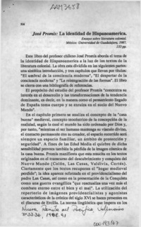 José Promis, "La identidad de hispanoamérica"  [artículo] Eddie Morales Piña.
