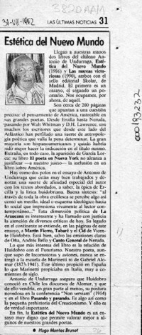 Estética del nuevo mundo  [artículo] Hugo Montes Brunet.