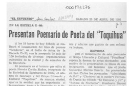 Presentan poemario de poeta del "Toquihua"  [artículo].