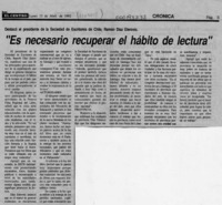 "Es necesario recuperar el hábito de lectura"  [artículo].