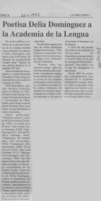Poetisa Delia Domínguez a Academia de la Lengua  [artículo].