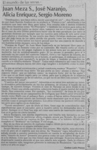 Juan Meza S., José Naranjo, Alicia Enríquez, Sergio Moreno  [artículo] Carlos León Pezoa.