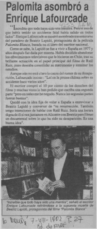 Palomita asombró a Enrique Lafourcade  [artículo].