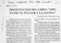 Presentación del libro, "1891, entre el fulgor y la agonía"  [artículo].