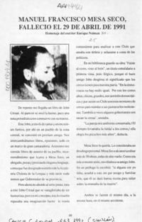 Manuel Francisco Mesa Seco falleció el 29 de abril de 1991  [artículo] Enrique Neiman.