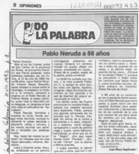 Pablo Neruda a 88 años  [artículo] Juan Meza Sepúlveda.
