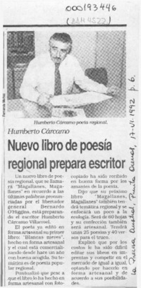 Nuevo libro de poesía regional prepara escritor  [artículo].