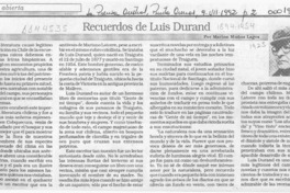 Recuerdos de Luis Durand  [artículo] Marino Muñoz Lagos.