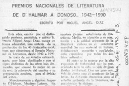 Premios Nacionales de Literatura de D'Halmar a Donoso, 1942-1990  [artículo] Laura Rosa Urbina.