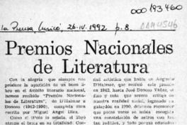 Premios Nacionales de Literatura  [artículo] Amparo Pozo.