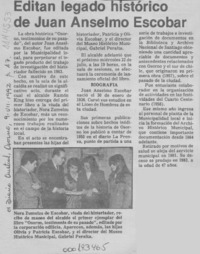 Editan legado histórico de Juan Anselmo Escobar  [artículo].