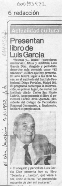 Presentan libro de Luis García  [artículo].
