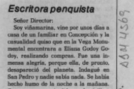 Escritora penquista  [artículo] Valentina Grez Rubilar.