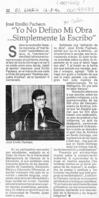 "Yo no defino mi obra -- simplemente la escribo"  [artículo].