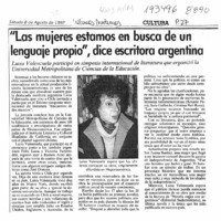 "Las mujeres estamos en busca de un lenguaje propio", dice escritora argentina  [artículo].