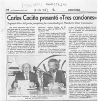 Carlos Cociña presentó "Tres canciones"  [artículo].