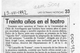 Treinta años en el teatro  [artículo] Wilfredo Mayorga.