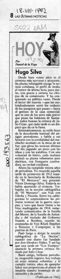 Hugo Silva  [artículo] Daniel de la Vega.