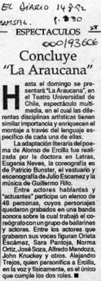 Concluye "La araucana"  [artículo].